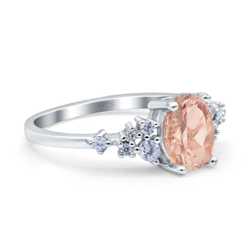 Oval Art Deco Engagement Ring Morganite CZ 925 Sterling Silver